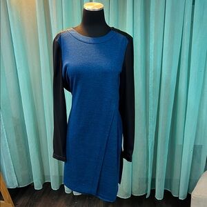 Tahari Blue and Black Long Sleeve Dress